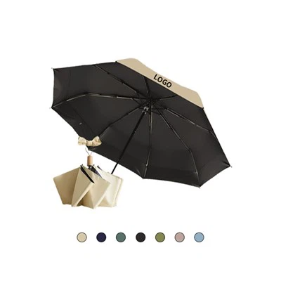 Paraguas plegable con mango de madera